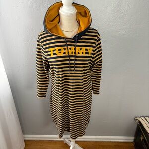 Tommy Logo navy/yellow Striped Hoodie Dress